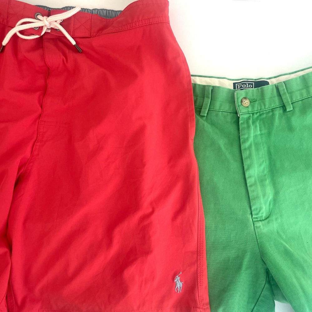 Polo Ralph Lauren Mens Shorts Bundle Green Classic Chino Red Swim Trunks 32 33